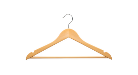 A classic wooden coat hanger isolated on transparent background, perfect for organizing clothes in a closet or displaying garments