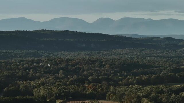 Aerial view of the Catskill Mountains on an autumn day