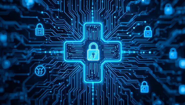 Medical data security with padlock on cross, digital healthcare information - Powered by Adobe