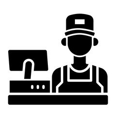Retail Worker Cashier at Checkout Counter Service