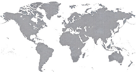 A detailed, grayscale world map illustration, showcasing continents and countries with precision and clarity.