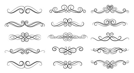 Collection of elegant decorative design elements, swirls, and flourishes, perfect for embellishments.