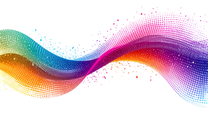 Bright, wavy, rainbow-colored dots on black