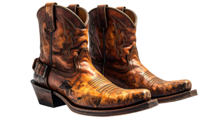 Rustic leather cowboy boots in pair