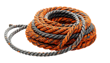 Coiled orange and gray weathered rope