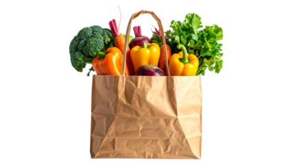 Groceries in a paper shopping bag