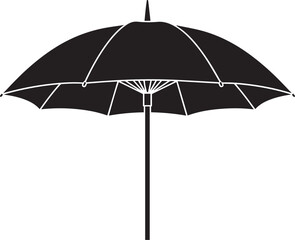 Classic black open umbrella with visible ribs and a pointed top, simple protective accessory.