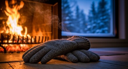fireplace in the living room with gloves