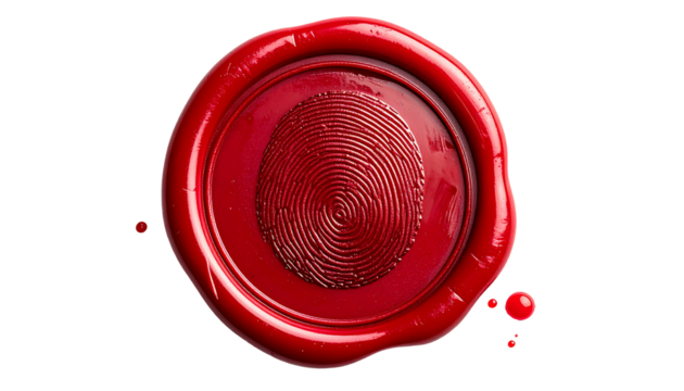 Red wax seal with fingerprint detail