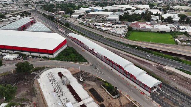 Tultepec, M&eacute;xico. September 16, 2025. Aerial view of the costruction site of a Suburban Train station that will connect Mexico City and the Felipe Angeles International Airport.