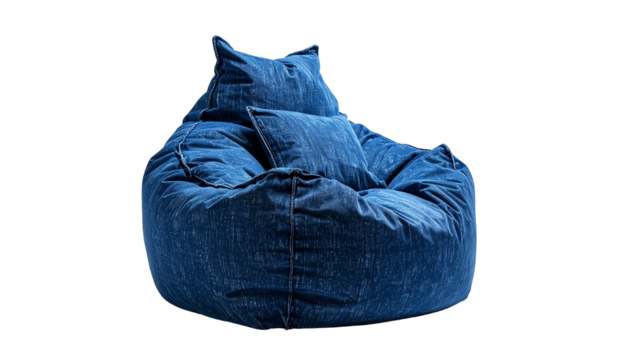 Blue denim beanbag chair on black