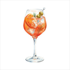 Italian Aperitivo Glass Watercolor Cocktail Illustration on White
