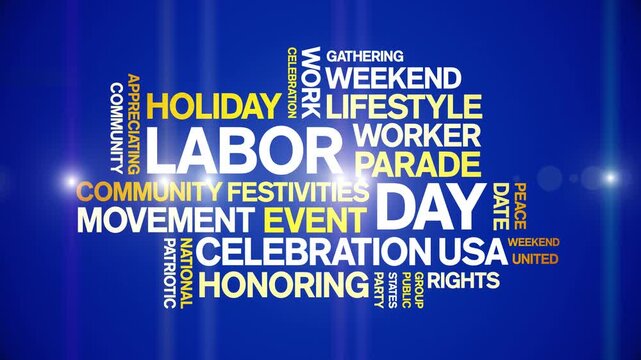 Labor Day animated word cloud-text design animation tag kinetic typography seamless loop.