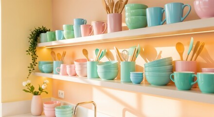 beautiful cup and plate on the shielf