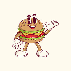 Cute Cartoon burger smile Vector illustration hand drawn