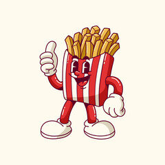 Cartoon Mascot french fries Vector illustration hand drawn