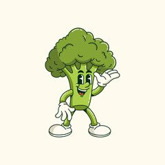 Cartoon cute broccoli Vector illustration hand drawn