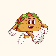 Retro cartoon tacos Vector illustration hand drawn