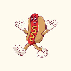 Mascot cartoon hotdog Vector illustration hand drawn