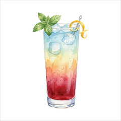 Deconstructed Cocktail Layers Watercolor Illustration, Gradient Drink
