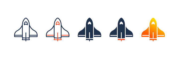 Spacecraft icon set multiple style collection