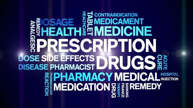 Prescription Drugs animated word cloud-text design animation tag kinetic typography seamless loop.