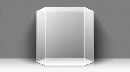 Modern empty glass display case for showcasing products, advertising, or presenting luxury items against a neutral backdrop