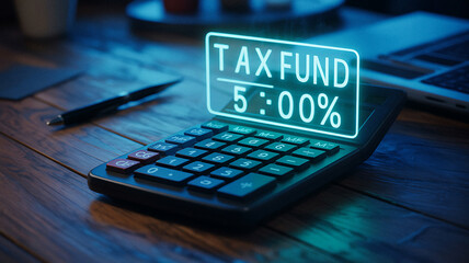 Calculator with Tax Fund 5 Percent Display Financial Concept