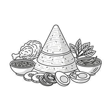 nasi tumpeng dish monochrome food clip art preview