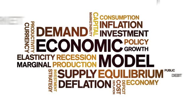 Economic Model animated word cloud-text design animation tag kinetic typography seamless loop.