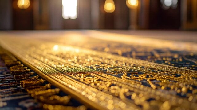 Ornate patterned rug detailed view of traditional textile design and texture