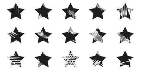 Grunge star set, distressed textured star collection, vintage rough star shapes, abstract grungy design elements ? vector illustration..eps