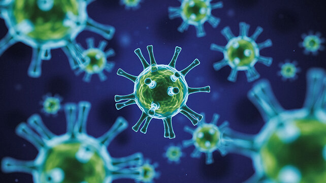 Green Viruses Microscopic View Spreading Contagious Infection Outbreak - Powered by Adobe