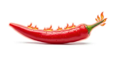 Canvas schilderij Hete pepers A red chili pepper with flames on it.  © Veayo
