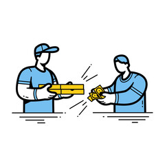 Pizza Delivery with Cash Payment Transaction Illustration