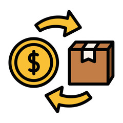 Money and Package Exchange Icon for Online Shopping and Returns