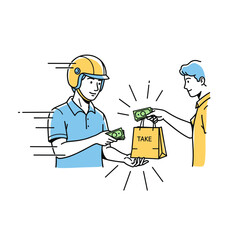 Fast Food Delivery with Cash on Delivery Payment Transaction Illustration