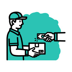 Cash on Delivery Payment: Courier Receiving Cash for Package