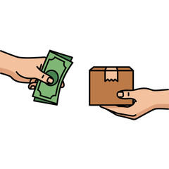 Receiving Package with Cash Payment Transaction Illustration