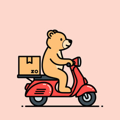Cute Cartoon Bear Riding Scooter with Delivery Package Icon