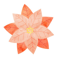 クリスマスに使えるポインセチアの水彩イラスト ピンク