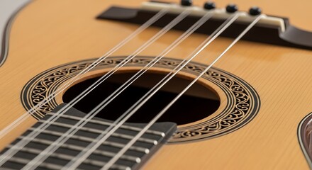 Obraz premium Close-up of a Guitars Sound Hole and Strings.