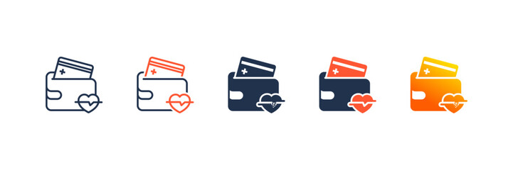 Health Wallet icon set multiple style collection