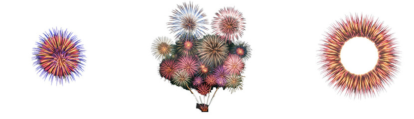 Fireworks display pyrotechnics celebration festive event bright colorful explosions holiday party sky show on transparent background