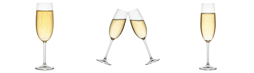 Celebrate with champagne glasses cheers for new year's eve party and special occasion toast sparkling wine drink on transparent background