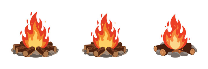 Outdoor Adventure Bonfire Firewood Icons.