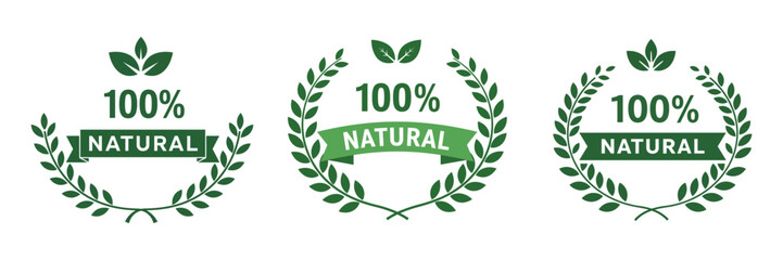 Vector Set of 100% Natural Certified Wreath Icons.
