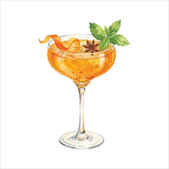 Turmeric golden cocktail with star anise garnish, watercolor warm herbal drink art
