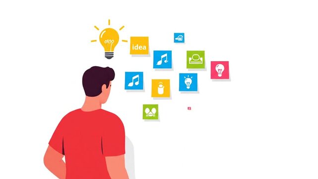 Idea Generation: Man Switches On Lightbulb, Creative Concept