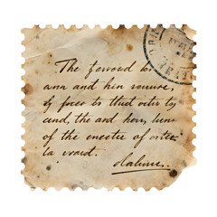 Fototapeta premium Vintage Torn Stamp Fragment with Faded Handwritten Poetic Text